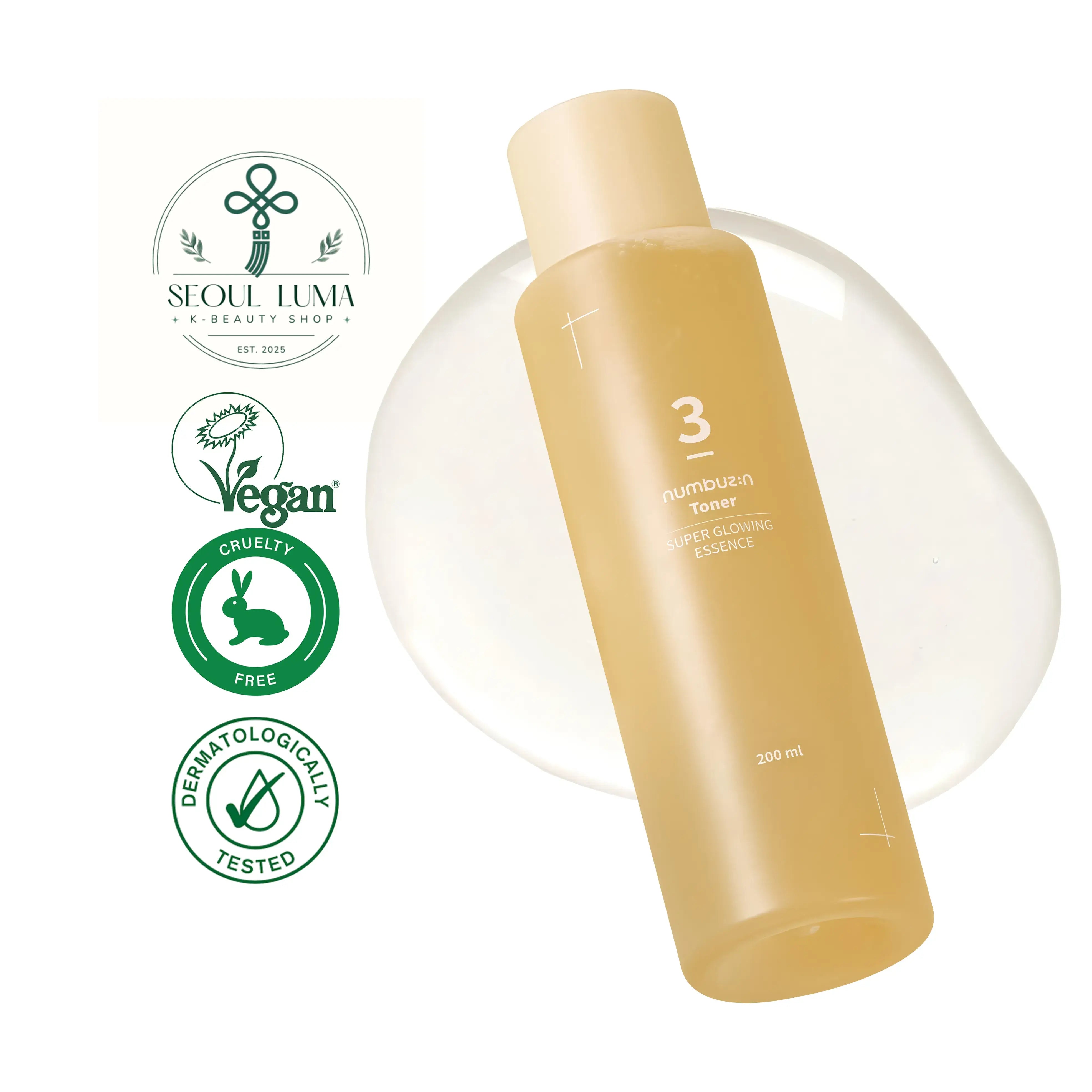 NUMBUZIN No.3 Super Glowing Essence Toner with 50 fermented ingredients, niacinamide, and probiotics for radiant glowing skin